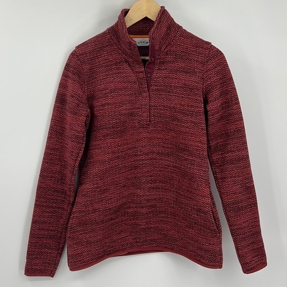 Orvis Sweater Womens Extra Small Red Mock Neck 1/4 Snap Button Pullover NEW - Picture 1 of 12